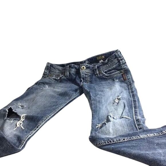 Silver Womens Jeans Frances Destroyed Flare Med Wash Size W29xL35 - Picture 1 of 11